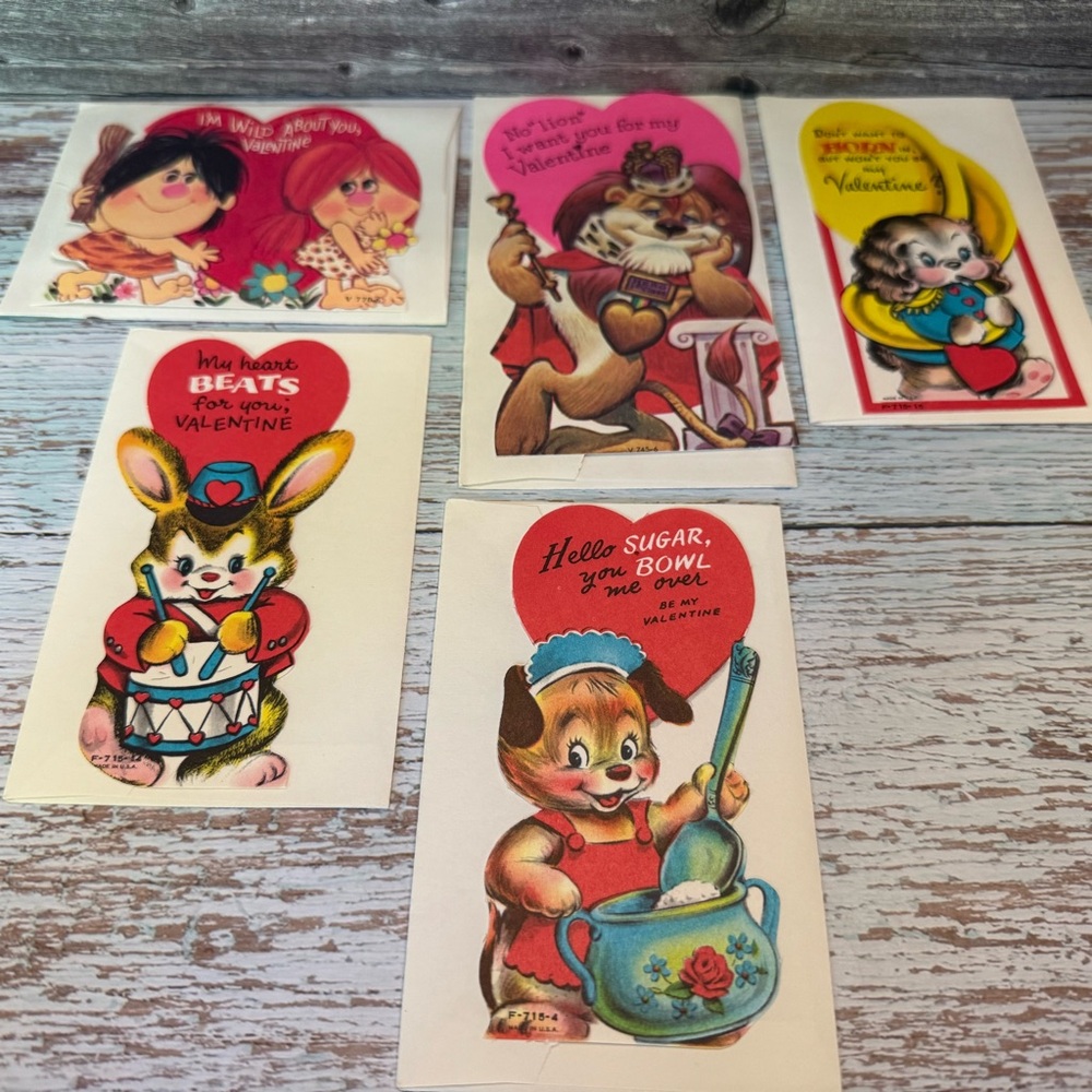 Vintage Valentine's Day Cards Set of 5 with envelopes